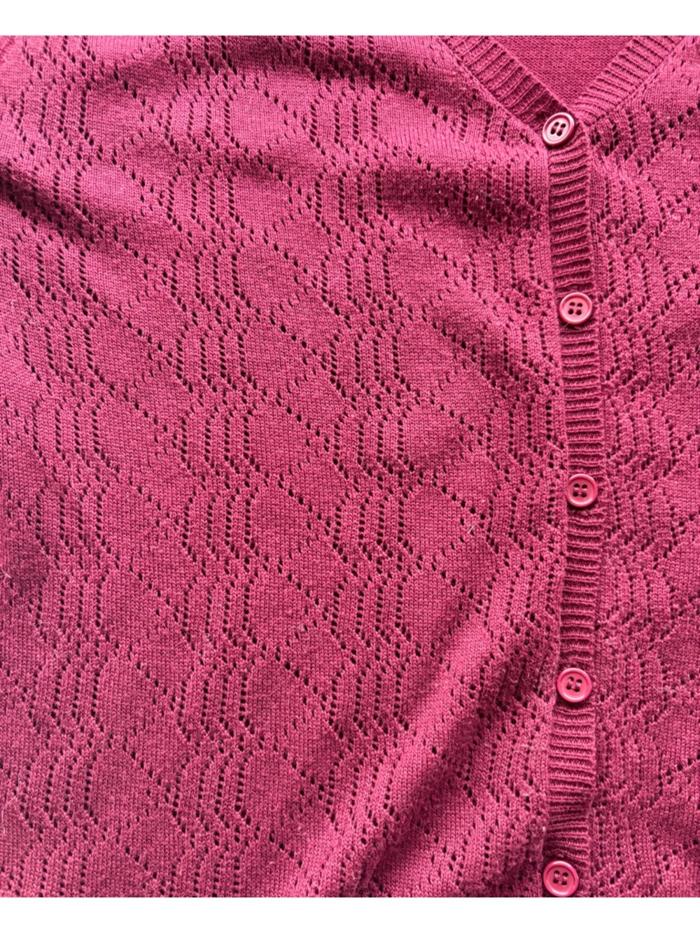 Modcloth Burgundy Pointelle V-Neck  Button-Up Cardigan Sweater, Like New! - Picture 5 of 10